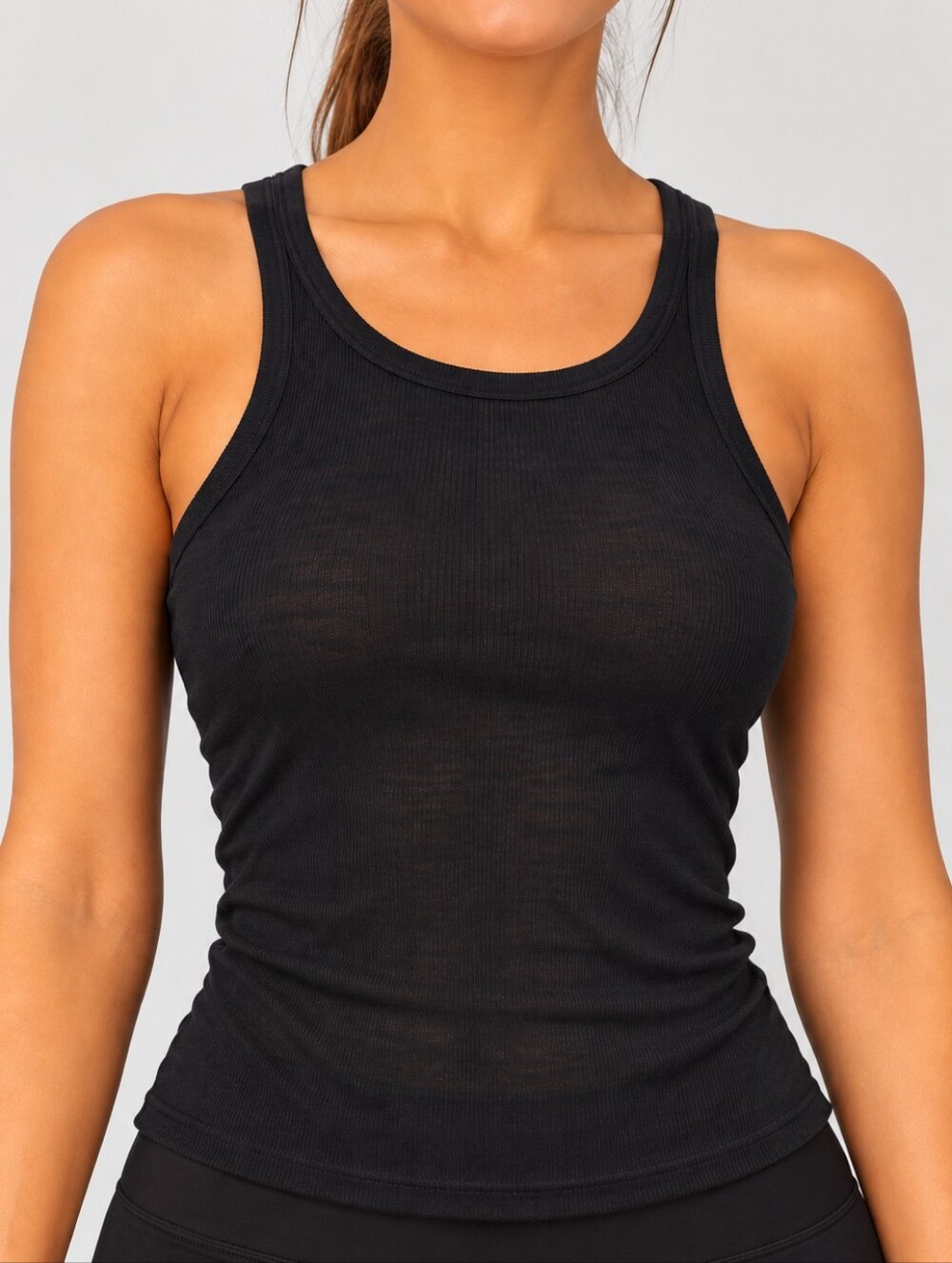 Skims Sheer Cotton Tank Top Shirt Medium Soot Black NWT